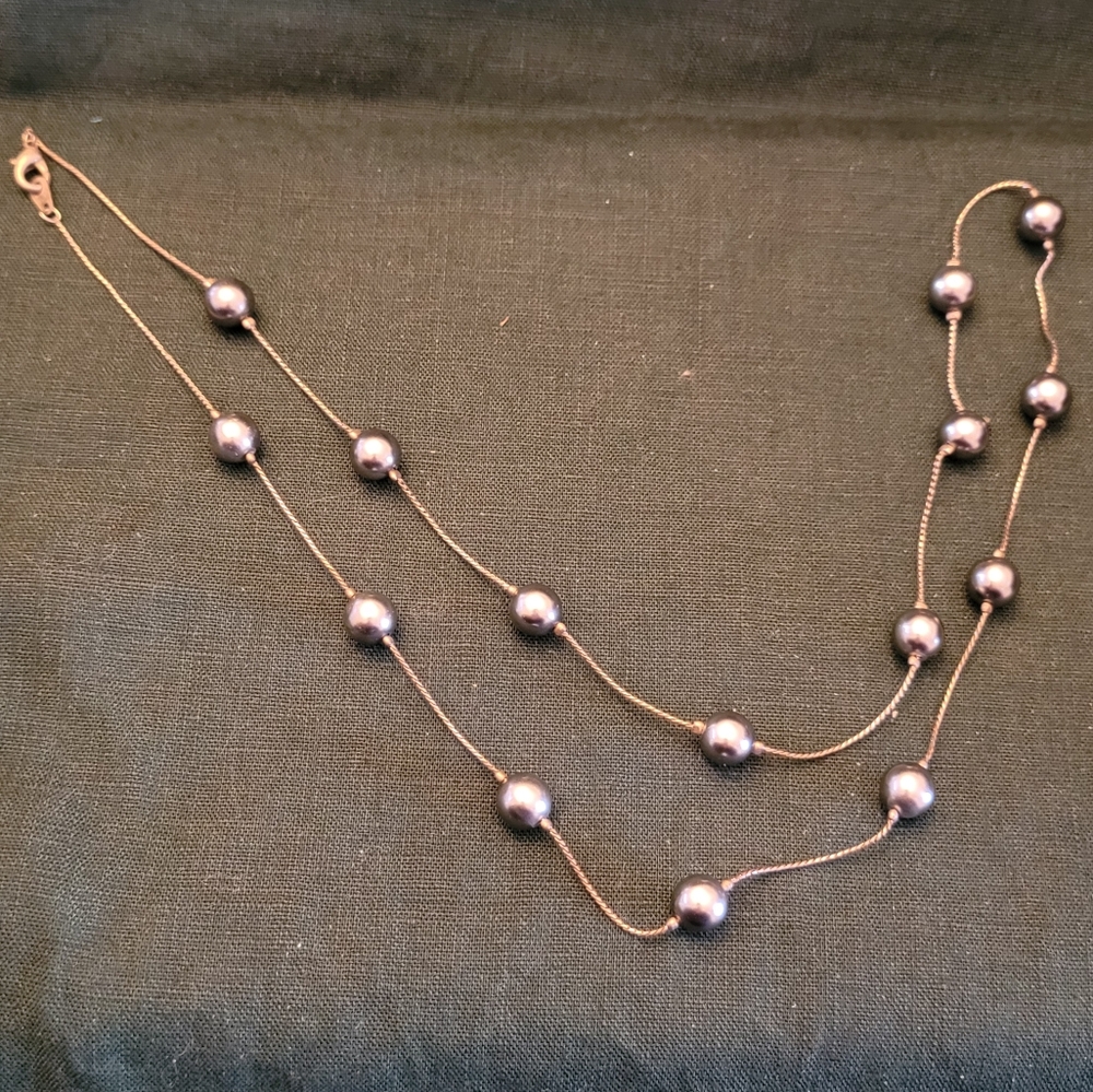 NWOT 30" Silver Tone And Gray Pearl Necklace